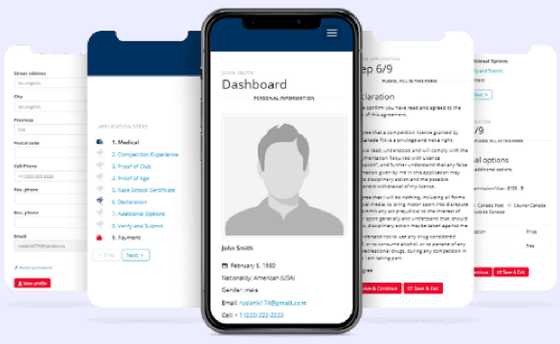 Mobile views of a responsive web design by Cappers, showing an online application form, user dashboard and progress status.